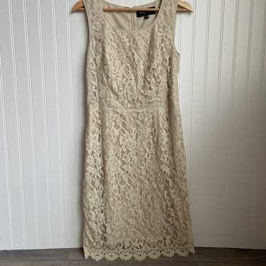 Hilton Hollis Beige Lace Sleeveless Sheath Dress … - image 1