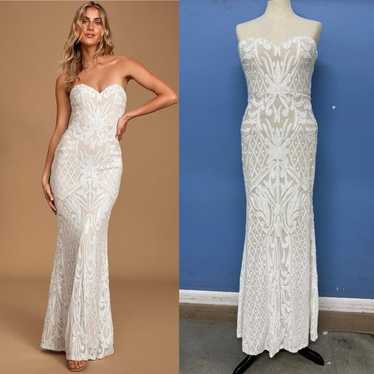 Lulus Olivia White Sequin Strapless Maxi Dress Me… - image 1