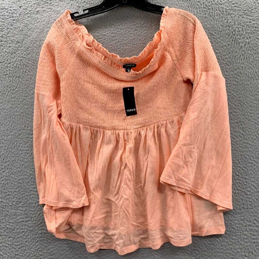 Torrid Peach Smocked 3/4 Sleeve Top for Women in … - image 1