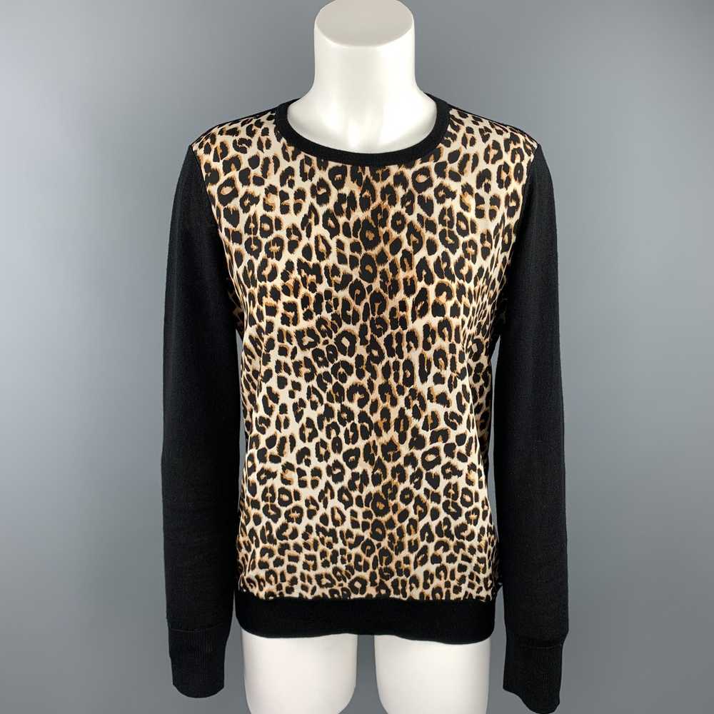 Equipment Black & Tan Leopard Wool / Silk Pullover - image 1