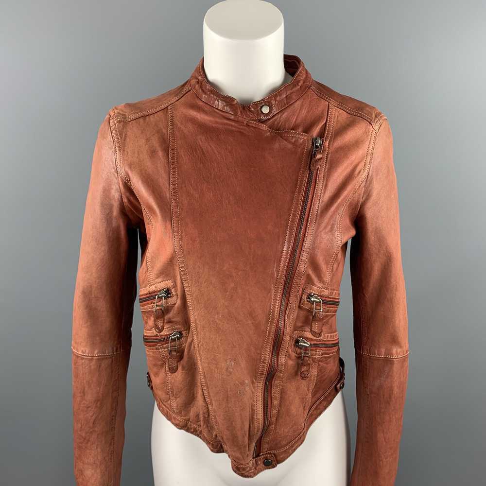 Designer VINTAGE Size L Rust Brown Distressed Lea… - image 2