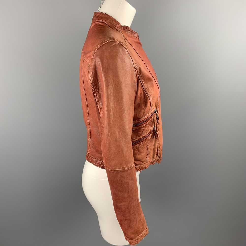 Designer VINTAGE Size L Rust Brown Distressed Lea… - image 3