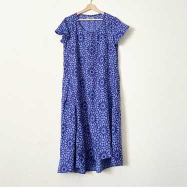 Flax SMALL 100% linen purple printed midi dress