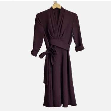 BLACK HALO 3/4 Sleeve Tie Fit & Flare Burgundy Dr… - image 1