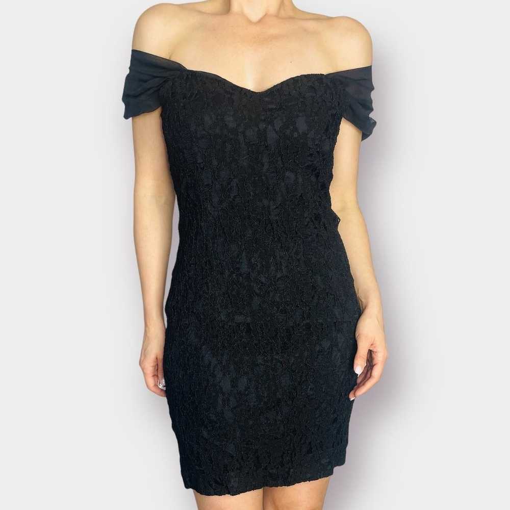 90s Donna Ricco Black Lace Cocktail Dress - image 1