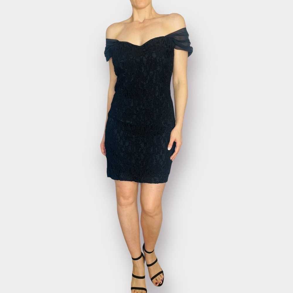 90s Donna Ricco Black Lace Cocktail Dress - image 4