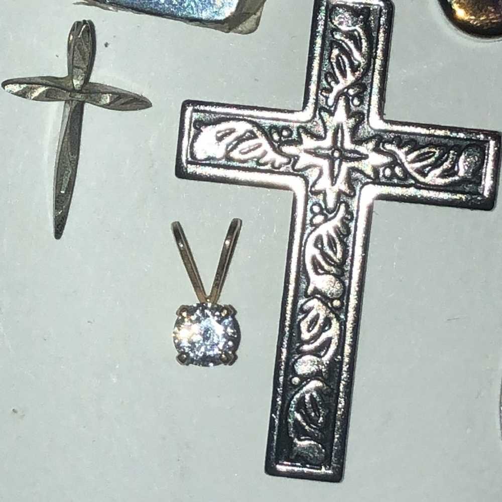 Lot of 8 Vintage Boho CZ Rhinestone Cross Necklac… - image 2