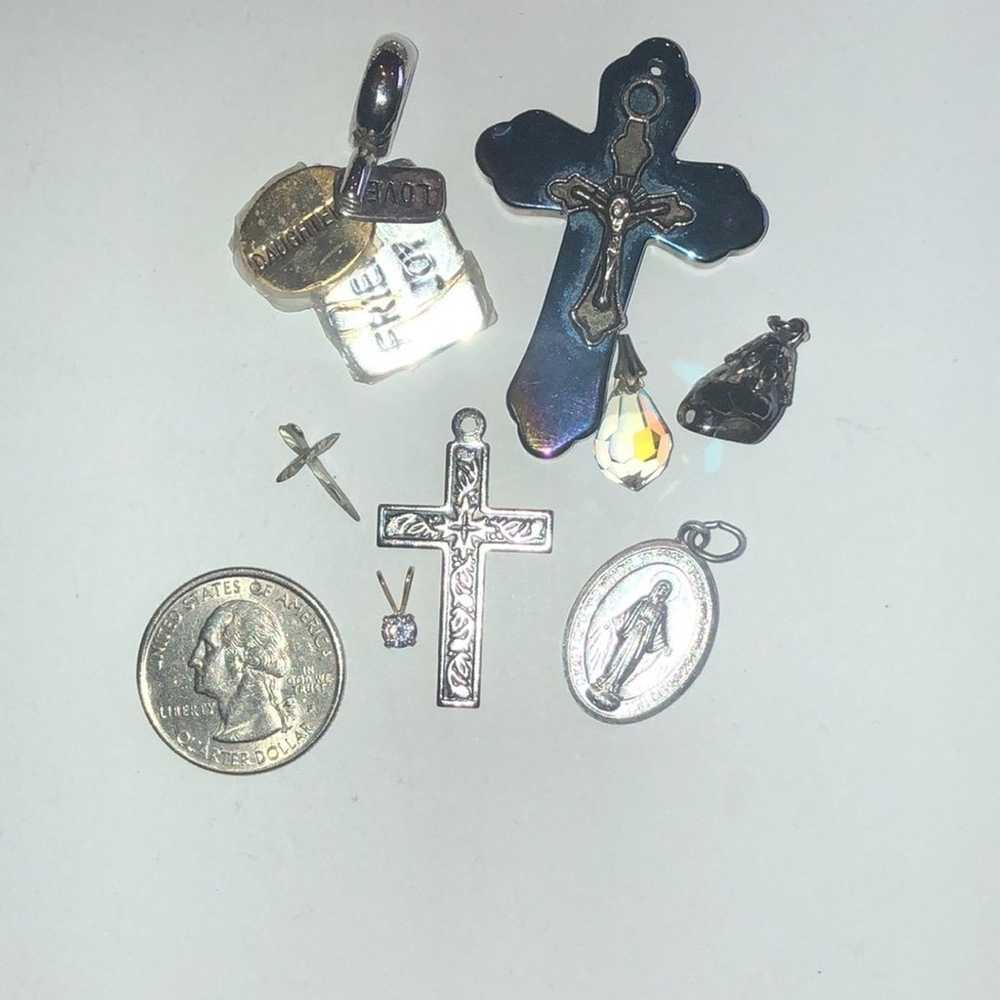 Lot of 8 Vintage Boho CZ Rhinestone Cross Necklac… - image 7