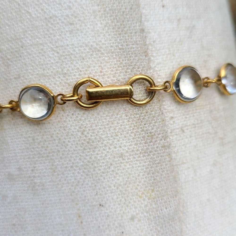 Long gold tone necklace with clear glass bezel be… - image 8