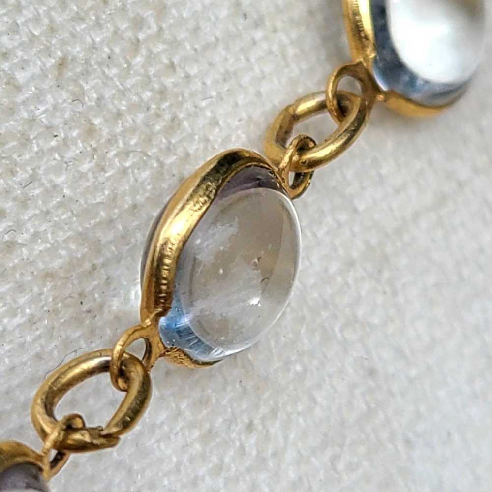 Long gold tone necklace with clear glass bezel be… - image 9