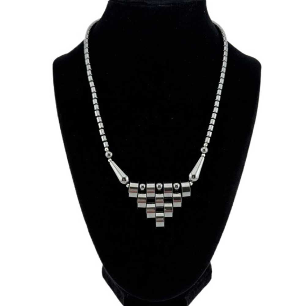 Vintage Art Deco Hematite Necklace - image 8