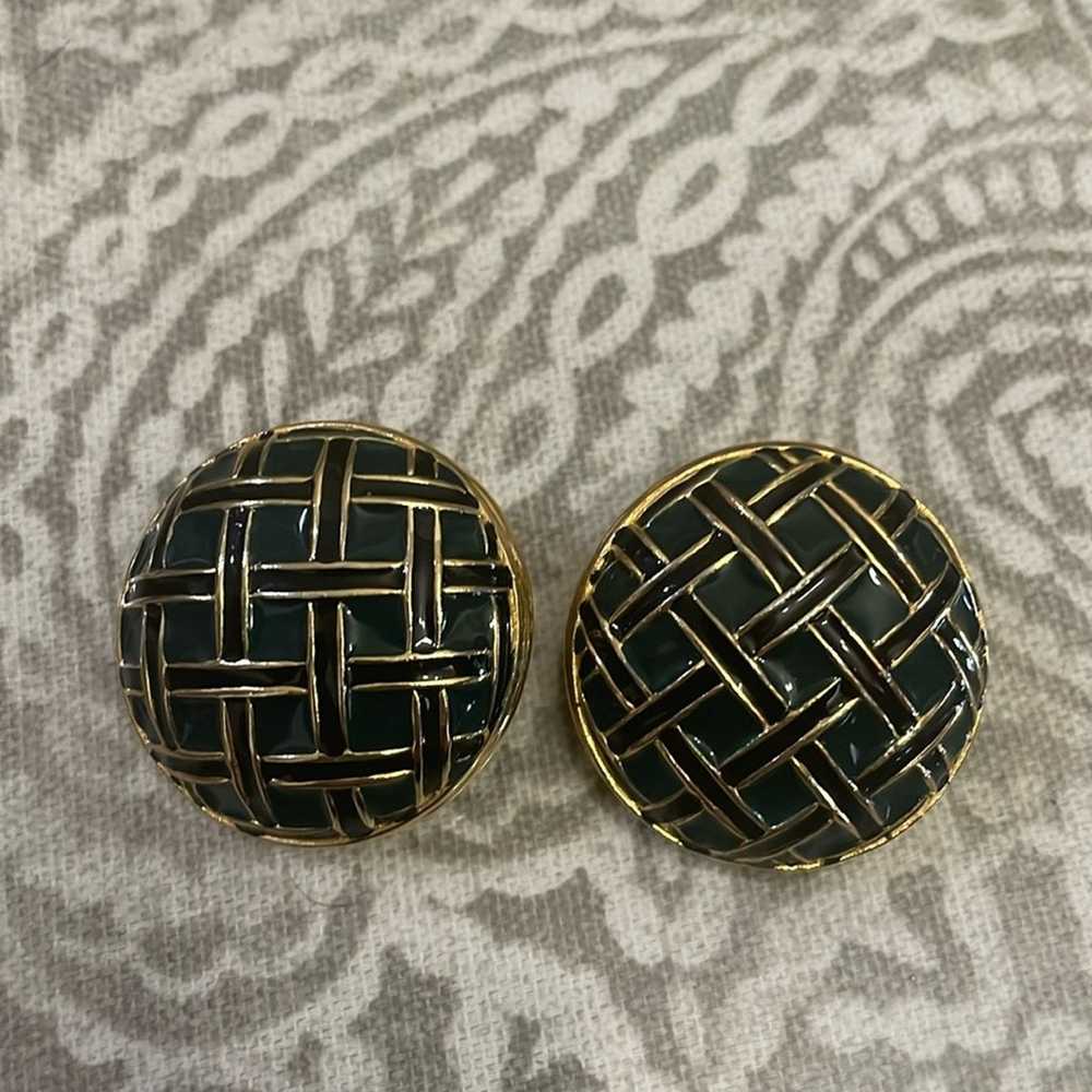 Vintage MARESCA Oversized Green & Black Enamel Go… - image 1