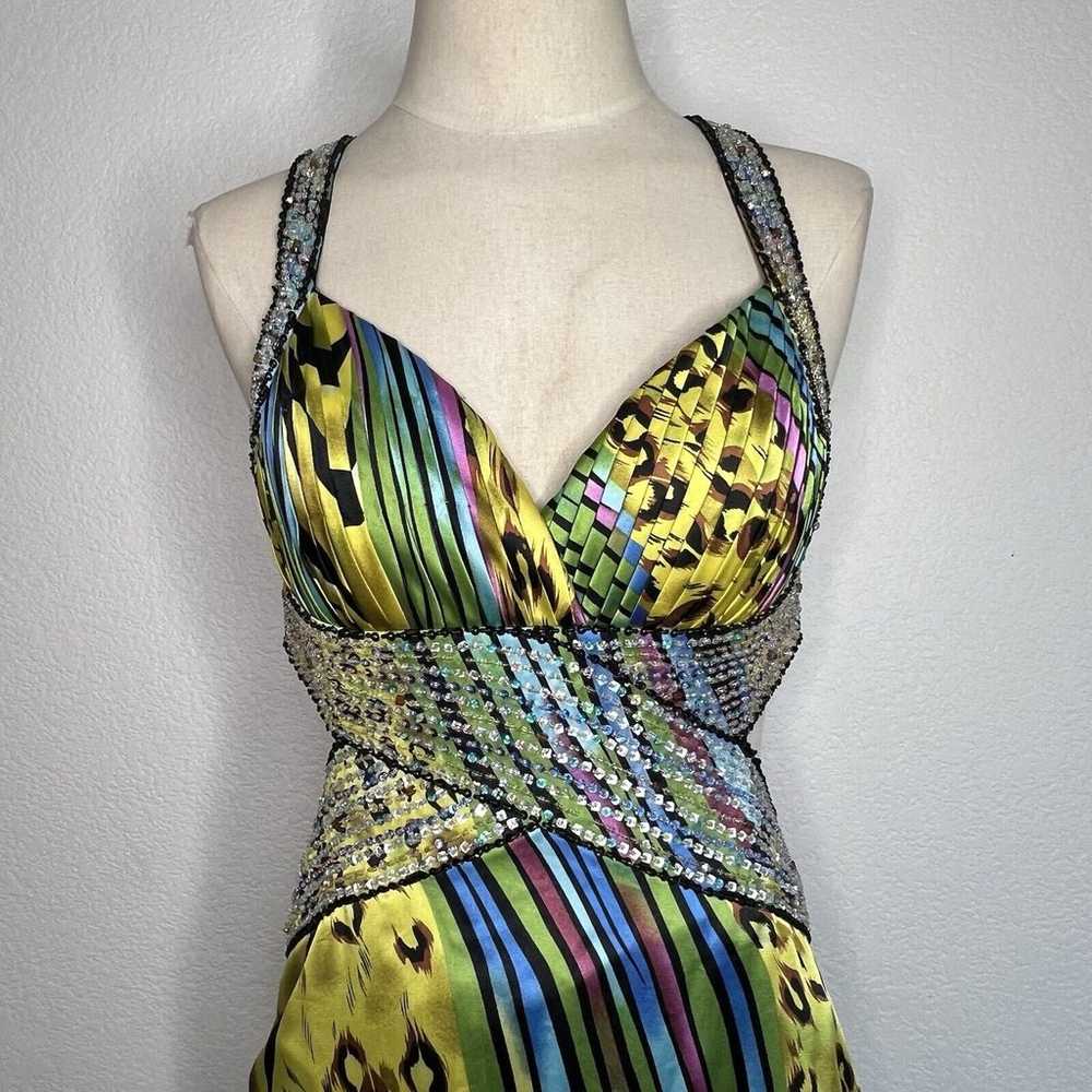 La Femme Size 4 Silk Multi Animal Print Beaded Ma… - image 4