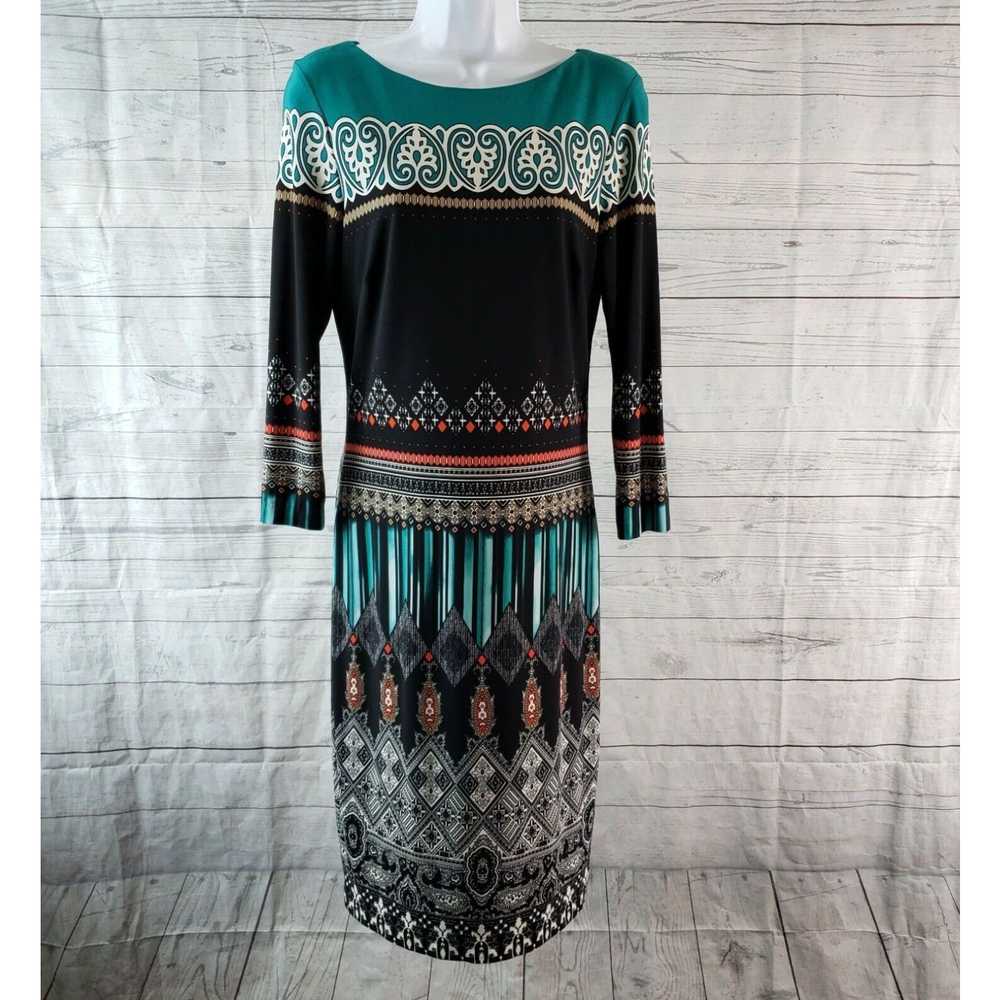 Vintage Cache Womens Printed Dress Sz Medium Teal… - image 1