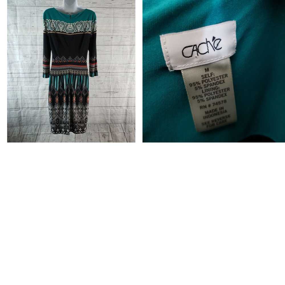 Vintage Cache Womens Printed Dress Sz Medium Teal… - image 4