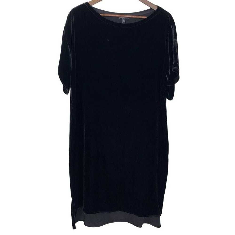 EILEEN FISHER Black Velvet Boatneck Midi Dress Me… - image 1