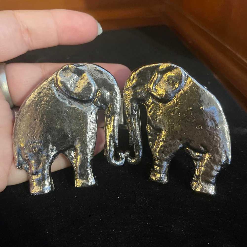 Vintage Elephant Belt Buckle Set- Unique Silver F… - image 1