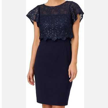 ADRIANNA PAPELL navy sequin beaded short sleeve dr