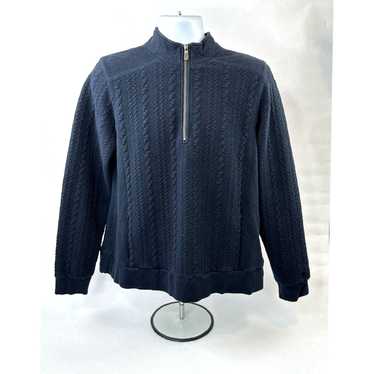 Orvis Luxurious Blue Cable Knit Quarter Zip Pullov