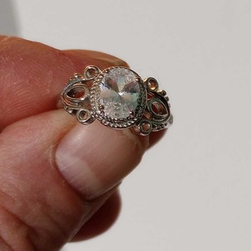 Sterling silver ring 925 size 6 and 1/2 clear rhi… - image 4