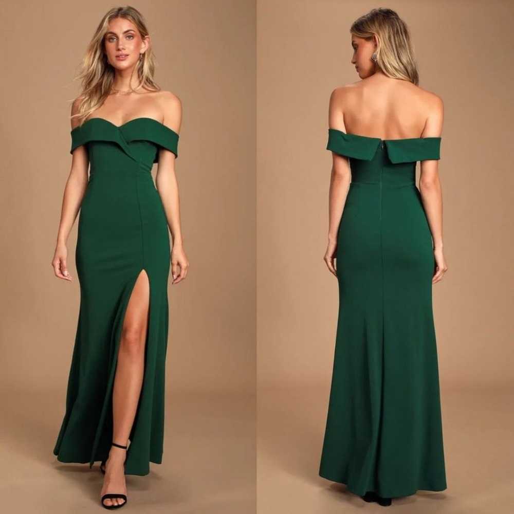 Lulus Song of Love Hunter Green Off-the-Shoulder … - image 1