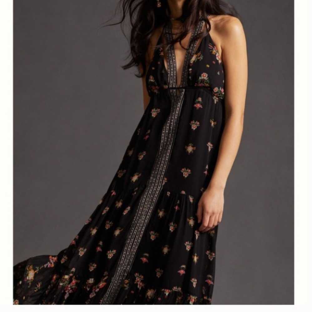 Anthropologie V Neck Floral Sleeveless Black Maxi… - image 6