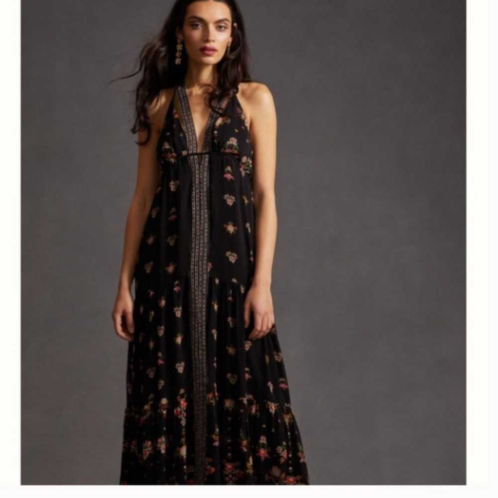 Anthropologie V Neck Floral Sleeveless Black Maxi… - image 9