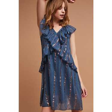 TRYB 212 METALLIC LUREX BLUE RUFFLE DRESS - image 1