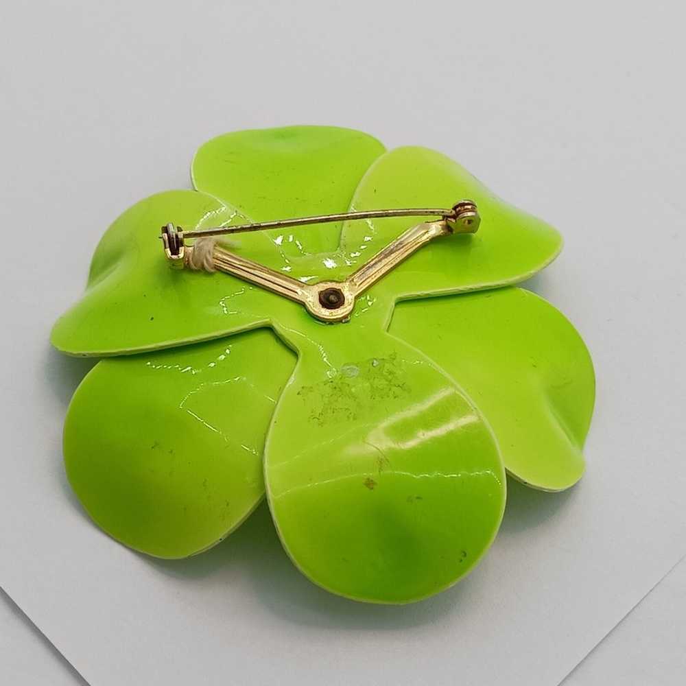 Vintage Womens Brooch Neon Lime Green Enamel  Met… - image 4