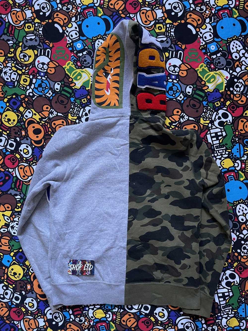 Bape A Bathing Ape Grey/Green Camo Split Shark Ho… - image 12