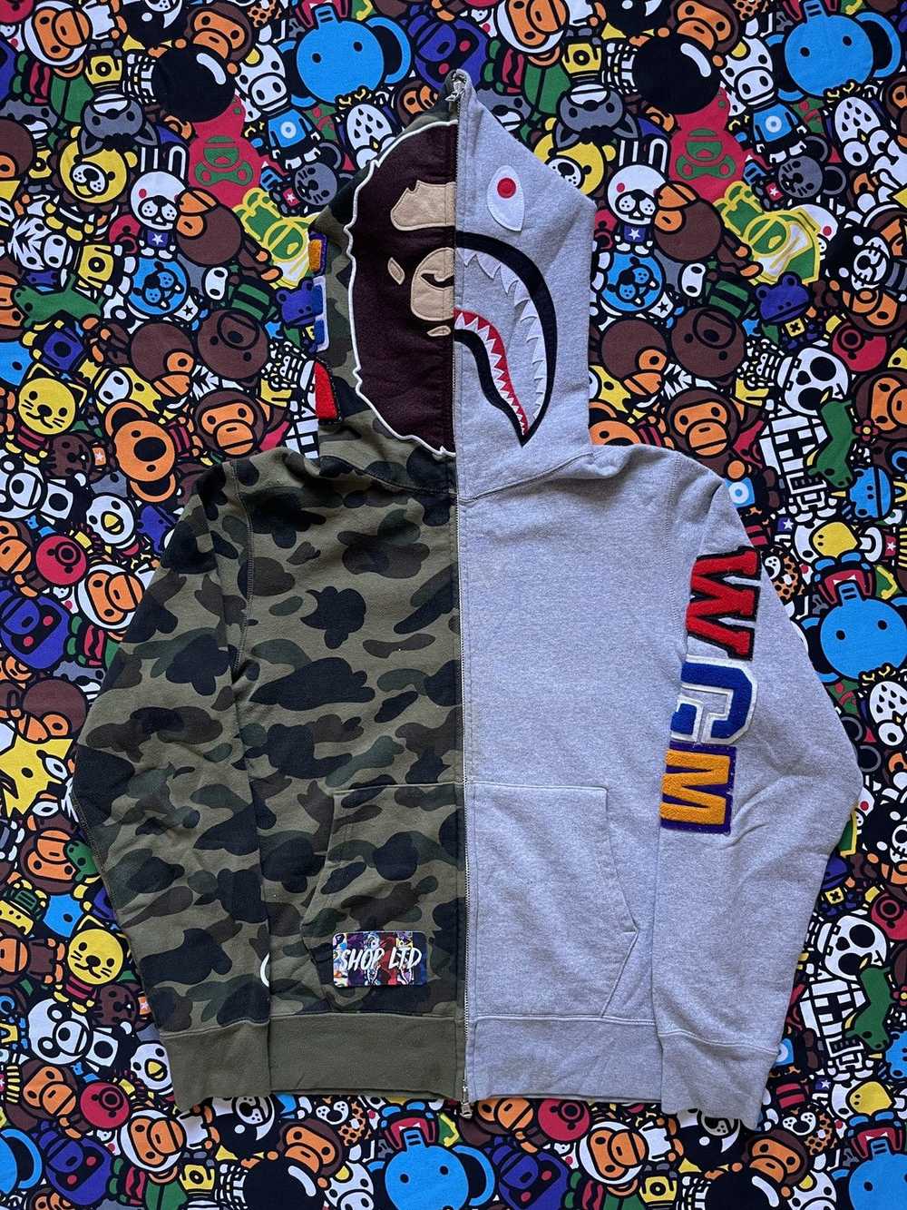 Bape A Bathing Ape Grey/Green Camo Split Shark Ho… - image 1