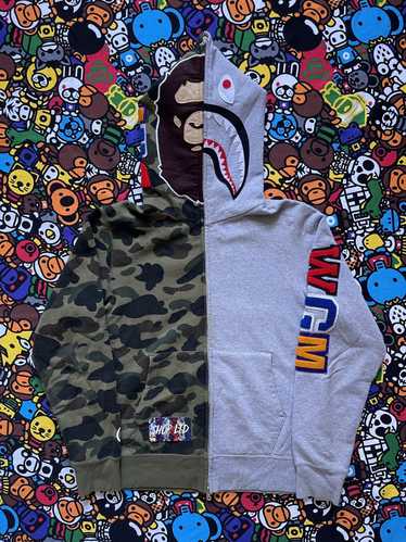 Bape A Bathing Ape Grey/Green Camo Split Shark Ho… - image 1