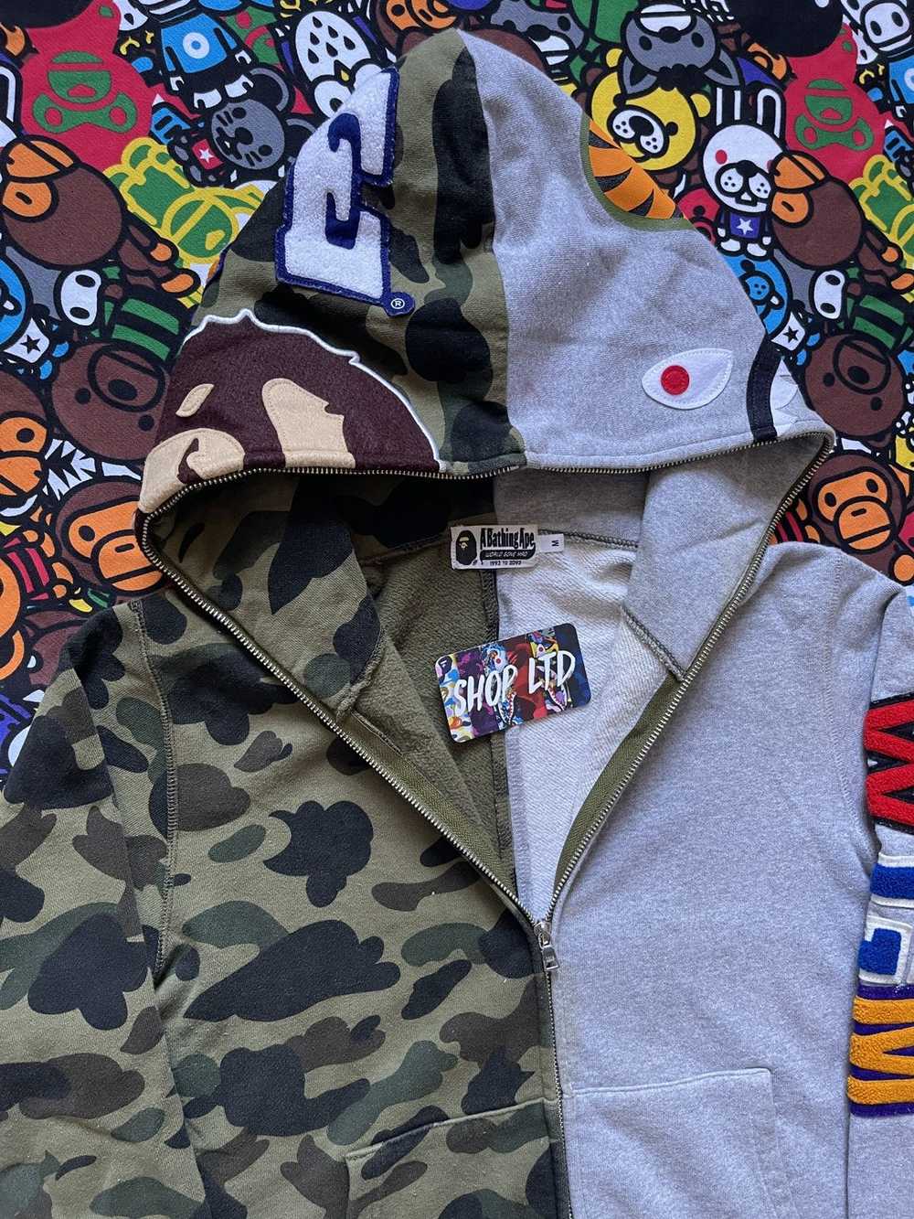 Bape A Bathing Ape Grey/Green Camo Split Shark Ho… - image 3