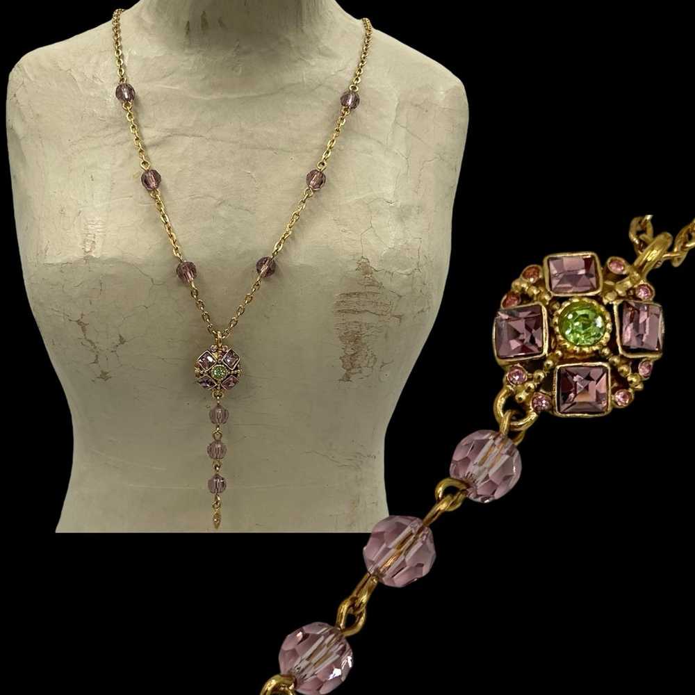 Vtg GRAZIANO Gold Tone Amethyst & Peridot Rhinest… - image 1