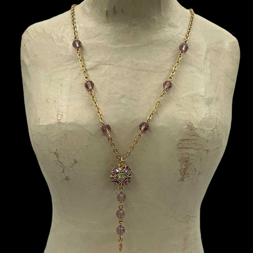 Vtg GRAZIANO Gold Tone Amethyst & Peridot Rhinest… - image 5