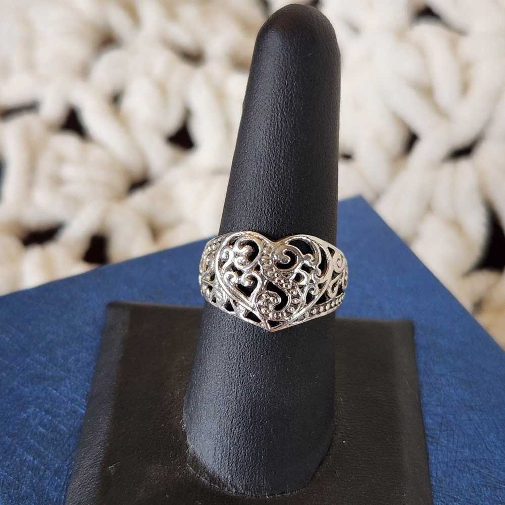 Unique Filigree Heart Sterling 925 Ring - image 1