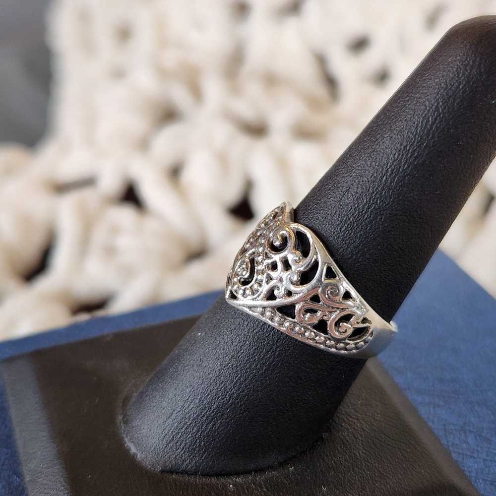 Unique Filigree Heart Sterling 925 Ring - image 3