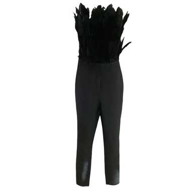 NOVALUXE  BLACK STRAPLESS JUMPSUIT WITH FEATHER B… - image 1