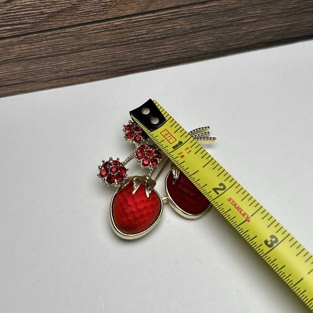 Sarah Coventry Red Rhinestone Strawberry Fruit Br… - image 3