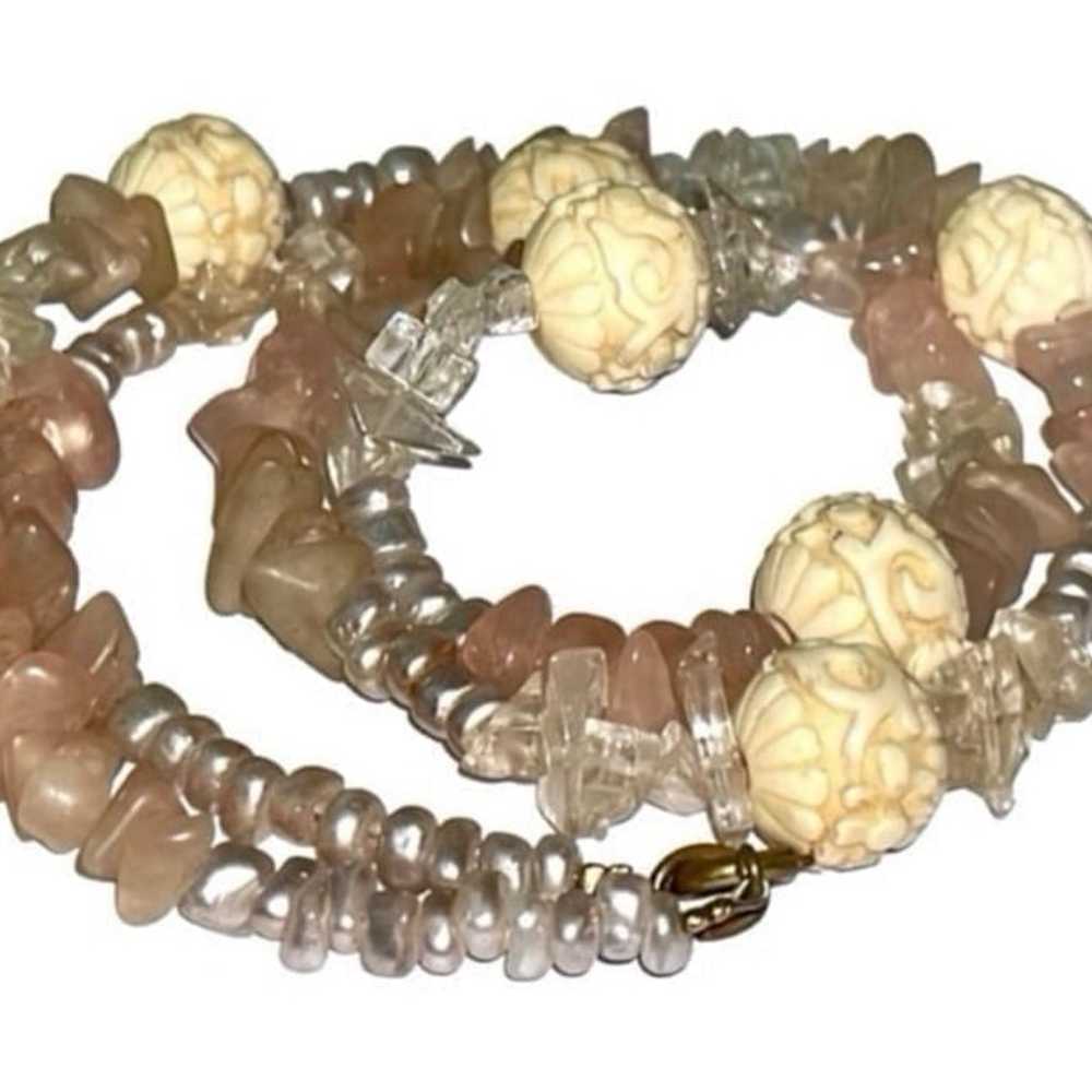 Stunning ✨VTG Rose Quartz Gemstone, Pearl,Carved … - image 2