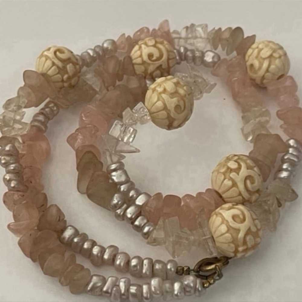 Stunning ✨VTG Rose Quartz Gemstone, Pearl,Carved … - image 8