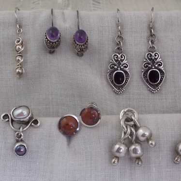 Lot of 8 Pair- Petite Sterling Silver Earrings- Am