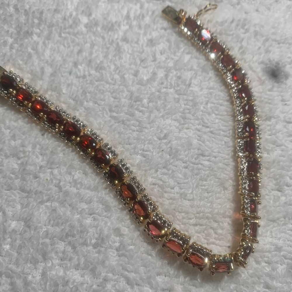 925 vintage bracelet with red and clear stones - image 1