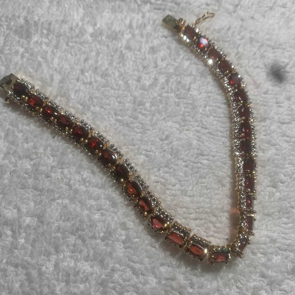 925 vintage bracelet with red and clear stones - image 2