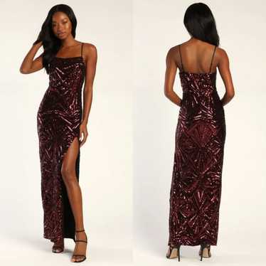 Lulus Lost In Your Eyes Burgundy Sequin Maxi Dres… - image 1