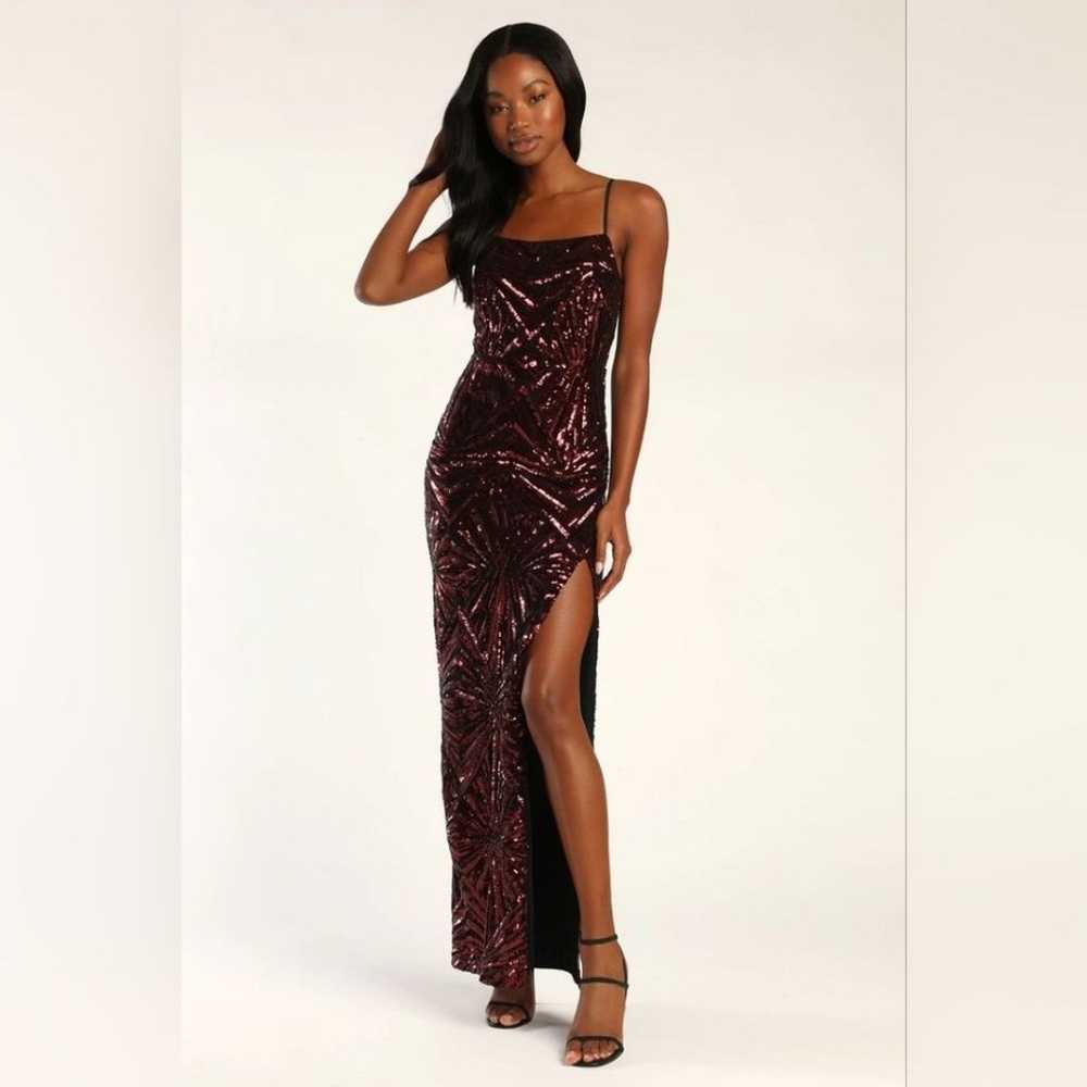 Lulus Lost In Your Eyes Burgundy Sequin Maxi Dres… - image 2