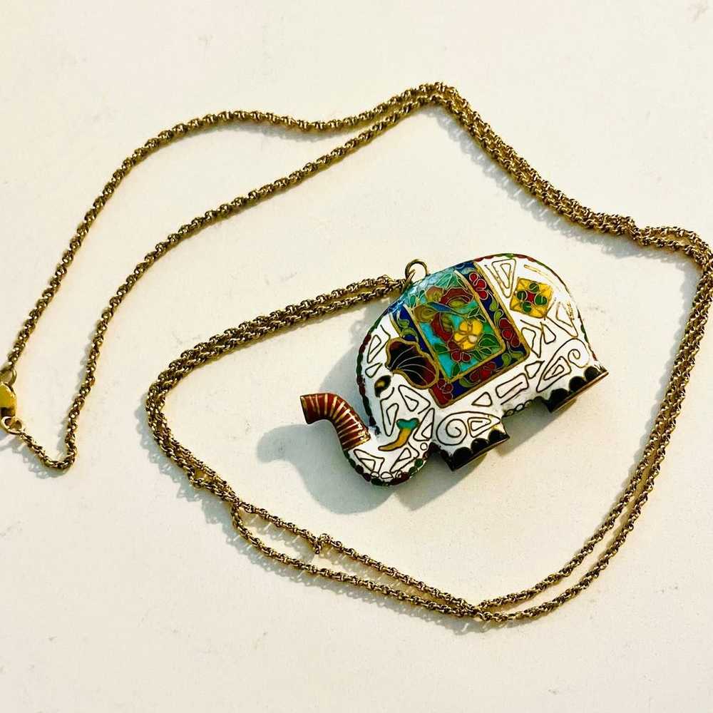 VINTAGE Lucky Chinese Cloisonné Elephant Pendant … - image 7