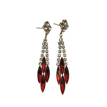 Vintage 1970's Gold & Red Rhinestone Dangle State… - image 1