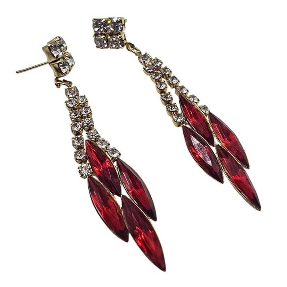 Vintage 1970's Gold & Red Rhinestone Dangle State… - image 2