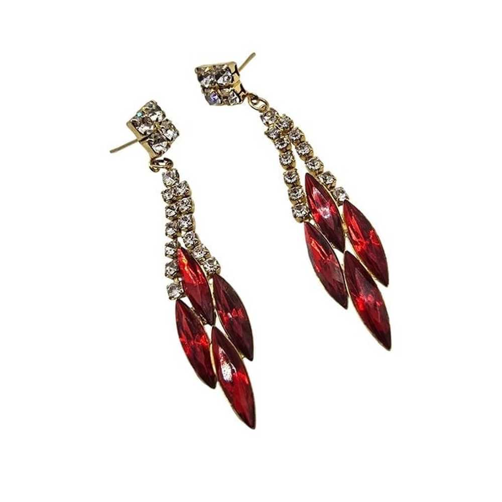 Vintage 1970's Gold & Red Rhinestone Dangle State… - image 3